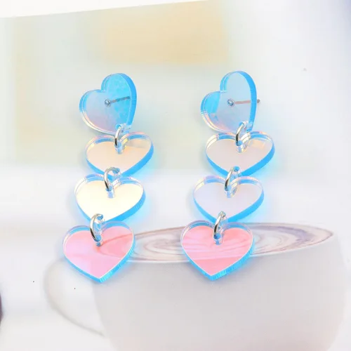 Vista 3 de Aretes colgantes de acrílico con forma de corazón rosa para mujeres, adolescentes, niñas, únicos, ligeros, geométricos, con forma de corazón