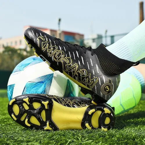 Vista 4 de Zapatos de fútbol para hombre, tacos de fútbol altos, con cordones, antideslizantes, para exteriores, tacos AGFG, para interiores, césped, ligeros