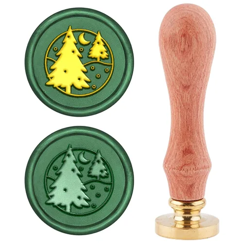 Vista 19 de CRASPIRE Sello de cera de Navidad con diseño de copos de nieve, cornamenta de árbol, retro, 0.98 pulgadas, latón extraíble con mango de madera