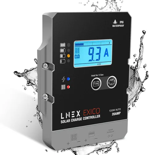 Vista 10 de LNEX Controlador de carga solar impermeable, regulador inteligente de batería de panel súper delgado 10A con pantalla LCD 12V/24V Controlador PWM