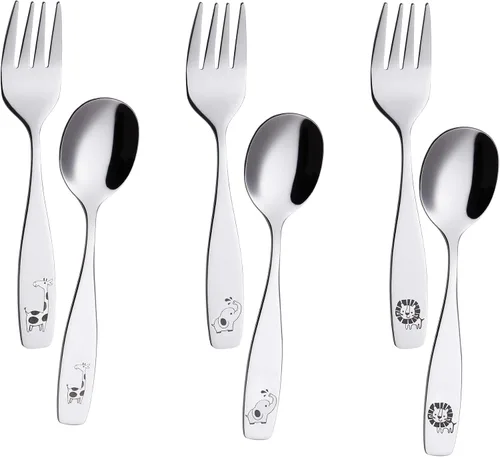 Vista 14 de ANNOVA Cubertería para niños con acabado mate, de alta calidad, de acero inoxidable, tenedores, cucharadas, utensilios para niños, oxidados
