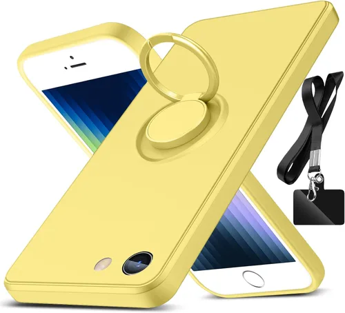 Vista 8 de Funda para iPhone SE 2022/2020, iPhone 8/7, con soporte de anillo giratorio de 360° y correa de silicona líquida delgada funda protectora para Negro