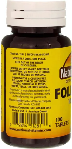 Vista 2 de Nature`s Blend - Tabletas de ácido fólico de 1000 mcg, 100 unidades (paquete de 2)