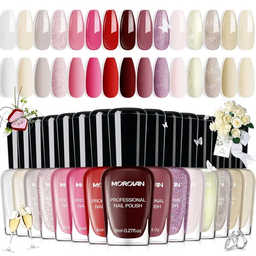 Vista 23 de Morovan - Juego de esmaltes de uñas brillantes: juego de regalo de 15 colores de secado rápido de larga duración Paquete de esmalte de uñas