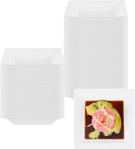 Vista 18 de Restaurantware - Platos de aperitivo de 4.3 x 4.3 pulgadas, 100 platos cuadrados desechables de plástico, duradero, elegante, plato de plástico Negro