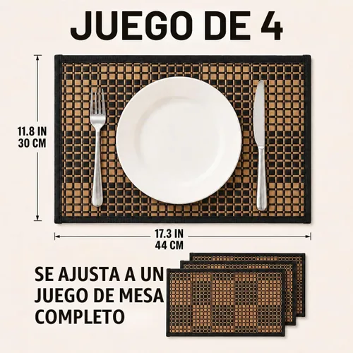 Vista 2 de Juego de 4 manteles individuales de bambú, resistentes al calor, para mesa de comedor, manteles individuales de bambú duraderos, resistentes a
