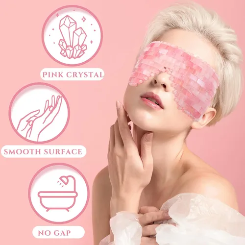 Vista 3 de Hicarer 2 piezas de Jade máscara de ojos rosa verde jade piedra máscara facial refrescante máscara para aliviar la hinchazón masaje relajar arrugas
