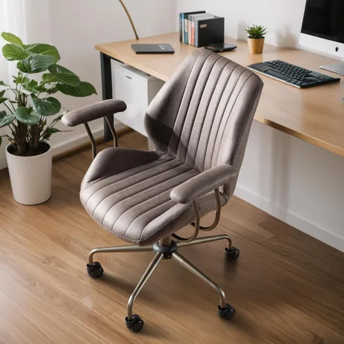 Vista 10 de Mid Century Modren - Silla de oficina, escritorio para computadora con ruedas, silla ejecutiva ergonómica de respaldo alto con soporte lumbar, silla