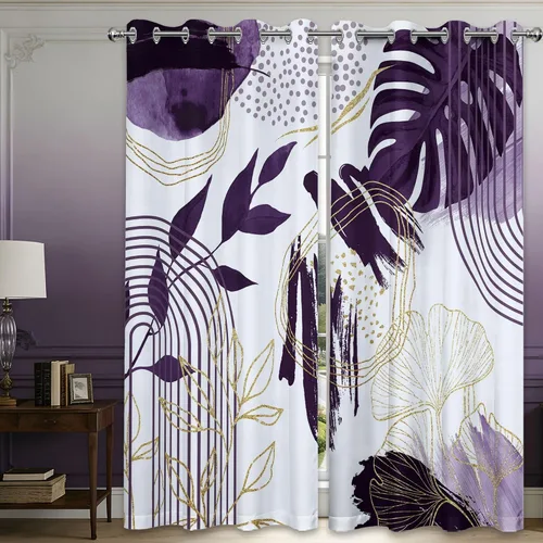 Vista 56 de Cortinas opacas negras y doradas, cortinas modernas de mediados de siglo para dormitorio, sala de estar, 63 pulgadas de largo, juego de 2 paneles