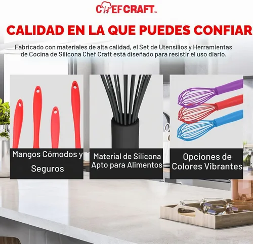 Vista 6 de Chef Craft Batidor de cocina de alambre de silicona premium, 10.5 pulgadas, color negro