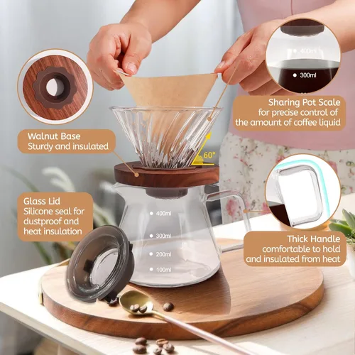 Vista 6 de Verter sobre cafetera 13.5 fl oz vidrio borosilicato goteo