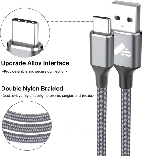 Vista 3 de Aioneus Cable USB C 3A de carga rápida [2 unidades, 6 pies] USB A a tipo C cable de carga para Samsung Galaxy S22 S21 A01 A02s A03s A11 A12 A13 A14