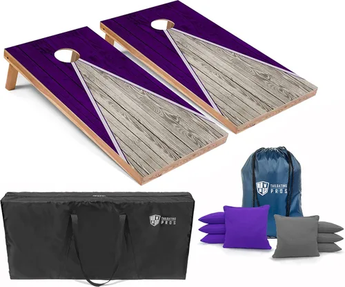 Vista 10 de Tailgating Pros Juego de tablero de Cornhole ligero con diseño piramidal con bolsas de frijoles y estuche de transporte, juego de cornhole