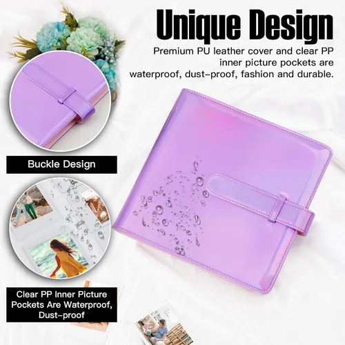 Vista 3 de Veicevol Álbum de fotos de 360 bolsillos para cámara Fujifilm Instax Mini, álbum para fotos Polaroid, cubierta de cuero, álbum de fotos para cámara