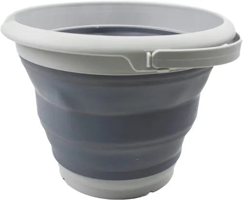 Vista 2 de SAMMART Cubo de plástico plegable de 8,5 L (2,2 galones) - Tina redonda plegable - Cubo de agua portátil para pesca - Maceta al aire libre que Gris