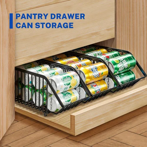 Vista 7 de Organizador de latas de soda de 4 unidades, organizador de latas apilable para despensa, almacenamiento de refrescos, dispensador de latas de soda