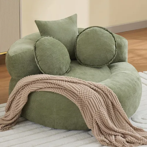 Vista 10 de WUTUTUEE Silla Sofá de Piso Redonda de Gran Tamaño, Chaise Lounge Circular de Chenilla Comprimida, Sin Montaje, Silla de Barril Sin Huesos, Sofá
