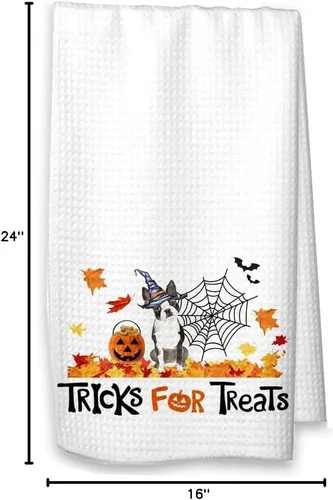 Vista 5 de Toalla de cocina Boston Terrier de Halloween, regalo para amantes de los perros, microfibra impresa en Estados Unidos