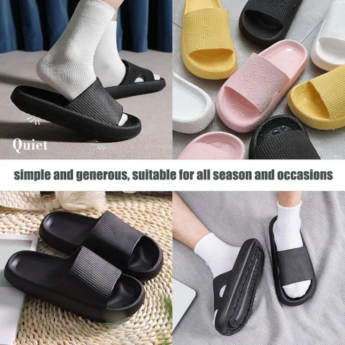 Vista 7 de IGIGRING Sandalias de nube para mujeres y hombres, pantuflas de almohada antideslizantes súper suaves con suela gruesa, pantuflas de ducha