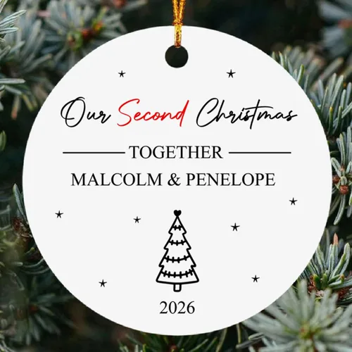 Vista 19 de Recuerdo personalizado para el segundo aniversario del señor y la fecha para pareja, adorno de aniversario de boda, decoración de árbol de Navidad