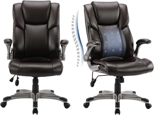 Vista 9 de COLAMY Silla Ergonómica de Oficina Ejecutiva con Cuero Sintético Grueso, Reposabrazos Abatibles, Respaldo Alto Ajustable en Altura e Inclinación
