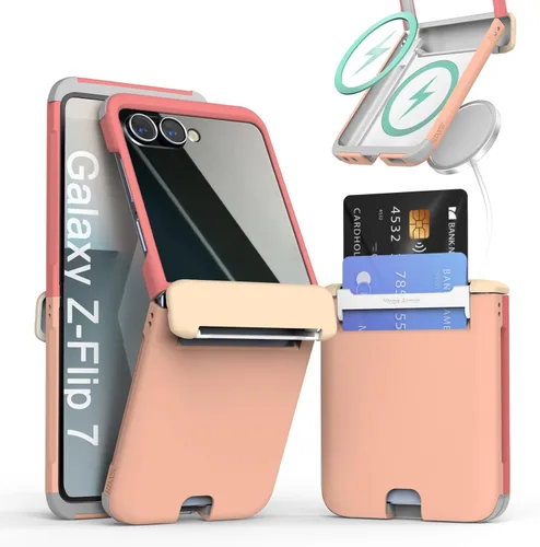 Vista 12 de para Galaxy Z Flip 5 Funda con 2 ranuras para tarjetas, funda rígida delgada y resistente con protección de bisagra, funda completa con protección