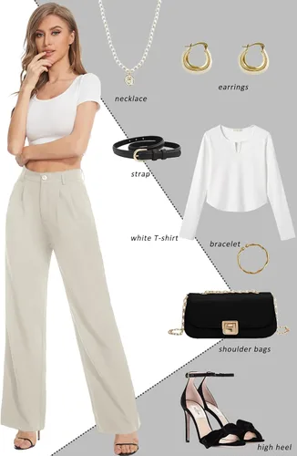 Vista 7 de Tapata Pantalones de pierna ancha para mujer, pantalones de vestir de cintura alta, casuales, elásticos, bolsillos para el trabajo y negocios