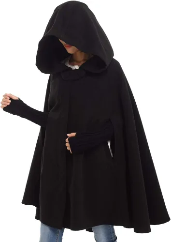 Vista 3 de GRACEART Capa de lana con capucha para mujer, capa de invierno para novia, boda, talla grande, abrigo grueso