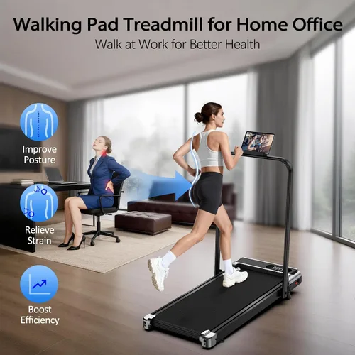 Vista 4 de Caminadora para el hogar - 3.0HP Tread Mills con 9% de inclinación, almohadilla compacta para correr, plegable, para espacios pequeños, debajo