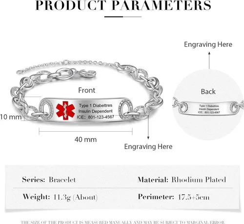 Vista 53 de OPALSTOCK Pulseras médicas personalizadas de silicona ajustable para identificación de emergencias, grabado gratuito, 9 pulgadas, resistente al