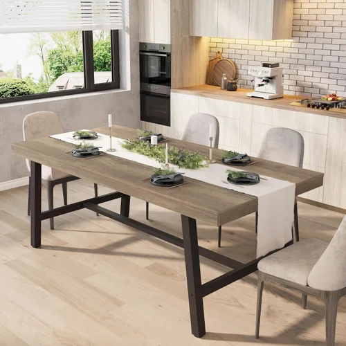 Vista 12 de GarveeHome Mesa de comedor extensible de 63 a 83 pulgadas, mesa de comedor rectangular industrial para 6-8 personas, mesa de cocina expandible