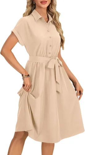 Vista 2 de Vrtige Vestido camisero midi de manga corta con cuello y botones para mujer