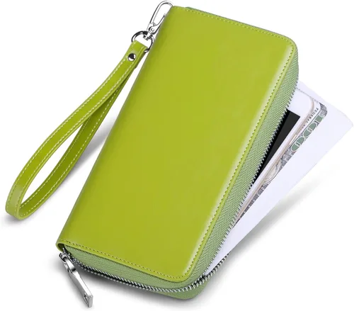 Vista 3 de JEEBURYEE Carteras para mujer con bloqueo RFID de cuero con cremallera alrededor de la cartera de viaje