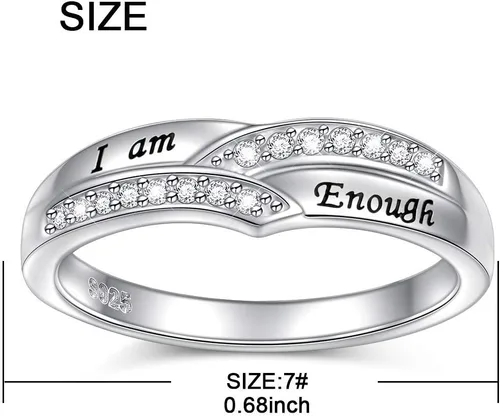 Vista 5 de I am Enough Rings 925 Sterling Silver CZ Ring Inspirational Jewelry Gift for Women Ring Size 6-9