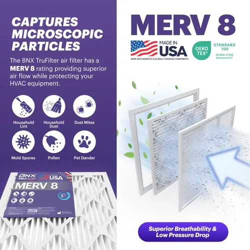 Vista 3 de BNX TruFilter - Filtro de aire MERV 8 de 10 x 10 x 1 pulgadas (paquete de 6) – Fabricado en Estados Unidos – Defensa contra polvo y mascotas