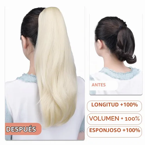 Vista 6 de Extensiones de cola de caballo, extensiones de cabello rubio con clip de garra de 18 pulgadas para mujer, pieza de cabello lacio, sintético
