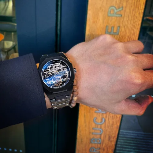 Vista 6 de FORSINING Reloj Vintage para Hombres Grabado Automático de Cuerda Automática Mecánico Esfera Grande Luminosa Fase Lunar Dorado Hueco Patrón de Negro
