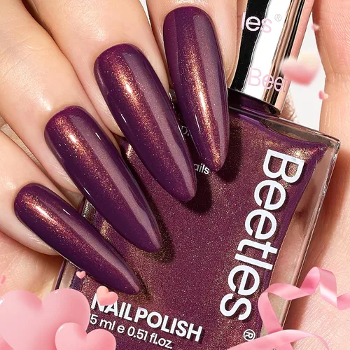 Vista 8 de Beetles - Esmalte de uñas morado – Violeta nublado de 0.51 onzas líquidas, esmalte de uñas morado pastel con purpurina de secado rápido para uñas