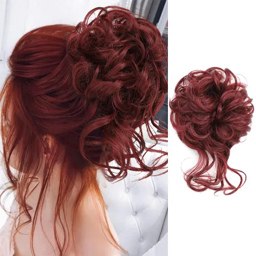 Vista 14 de KETHBE Moño desordenado, extensión de moños de pelo despeinado, banda elástica para el cabello, moño rizado para mujeres (negro)