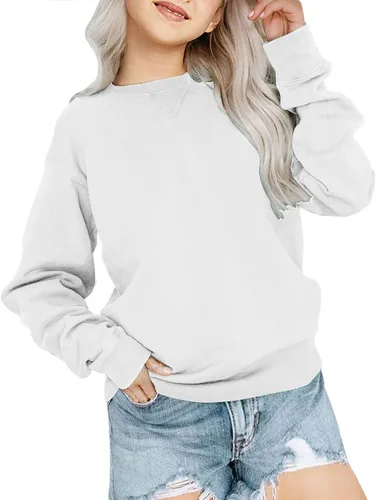Vista 11 de Bingerlily Sudadera casual de manga larga para niñas, cuello redondo, linda sudadera holgada, tops Negro