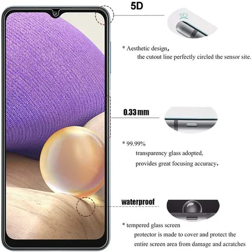 Vista 4 de Protector de pantalla de vidrio templado para Samsung Galaxy A32 5G, 2 unidades, antiarañazos, dureza superior, sin burbujas, protector de pantalla