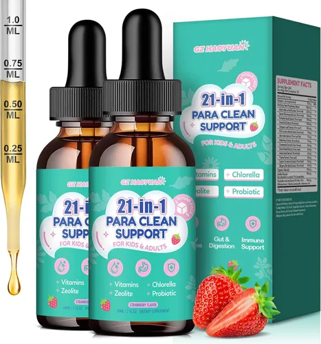 Vista 12 de Gotas de limpieza intestinal 21 en 1 - Ajenjo, nogal negro, zeolita, clorella, probióticos 10B y clavo de olor, apoya la desintoxicación líquida