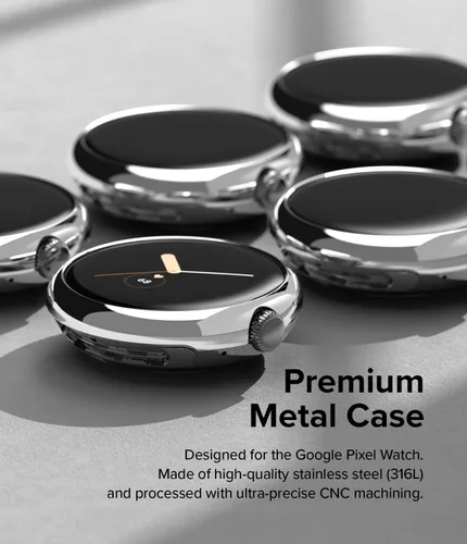Vista 3 de Ringke Bisel Styling Compatible con Google Pixel Watch Case, Marco Adhesivo Anillo Cubierta Anti Rasguños [Acero Inoxidable] Protector Accesorio