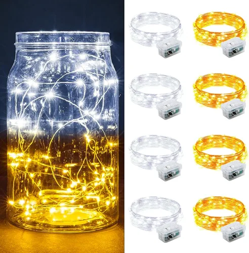 Vista 88 de Paquete de 6 luces de hadas a pilas con temporizador remoto, 8 modos de iluminación, 7 pies, 20 luces LED impermeables para Halloween, Navidad