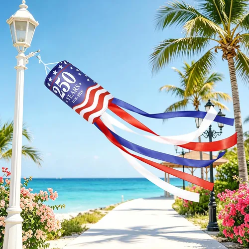 Vista 4 de 2Pcs 250 Years American Windsocks Decorations, Double Sided Red White Blue 250th Anniversary 1776-2026 WindSock for 4th July Memorial Day Patriotic