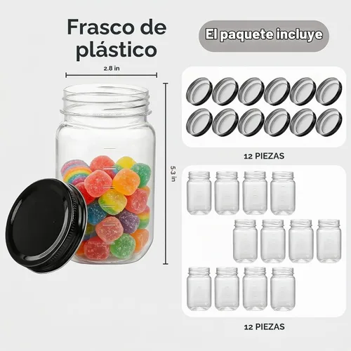 Vista 2 de novelinks Tarros de plástico transparente de 16 onzas con tapas y tapas