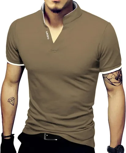 Vista 23 de LOGEEYAR Camisas polo Henley de moda para hombre, camisetas casuales de manga corta/larga, camisas de polo de algodón ajustadas para hombre Negro
