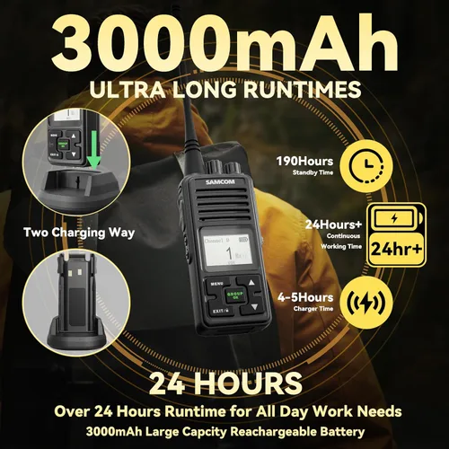 Vista 2 de SAMCOM FPCN10A Radio bidireccional con micrófono de altavoz impermeable (paquete de 2) Heavy Duty Long Range Walkie Talkies,20 Channels UHF