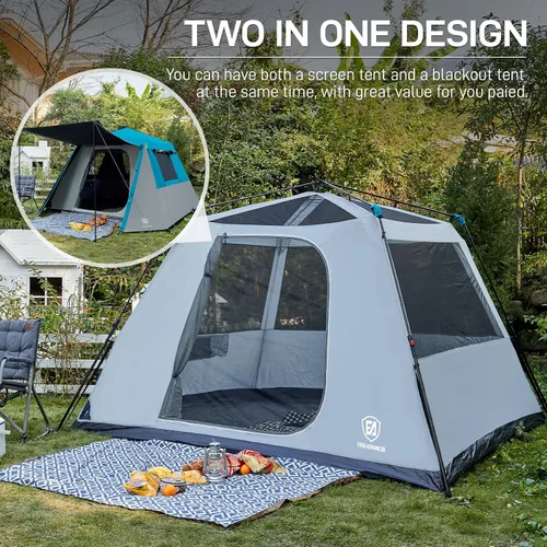 Vista 3 de EVER ADVANCED Blackout 6 Person Camping Tent, Instant Cabin Tent for Family with Vestibule and Large Mesh Windows, 60s Easy Setup, Double Layer