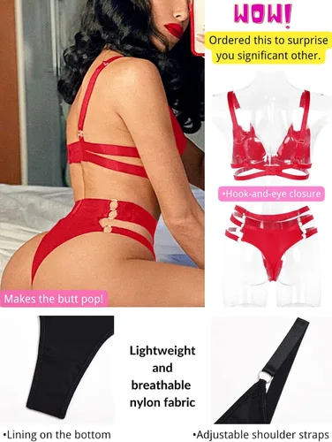 Vista 3 de Kaei&Shi Nailon opaco con tiras, bralette, tanga de cintura alta, lencería de 2 piezas